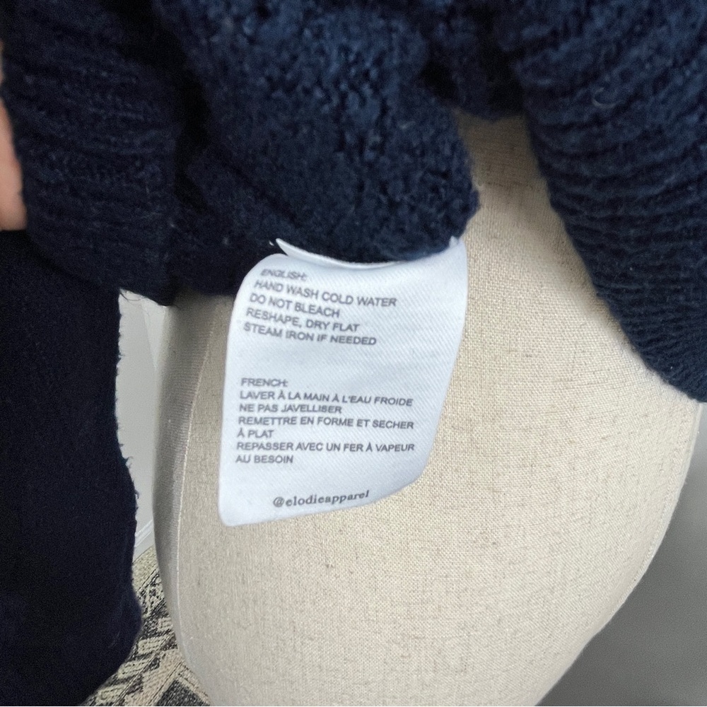 Elodie Bruno Pointelle Pullover Sweater. Diamond Pattern. Dark Blue. Small #642 - Picture 5 of 6